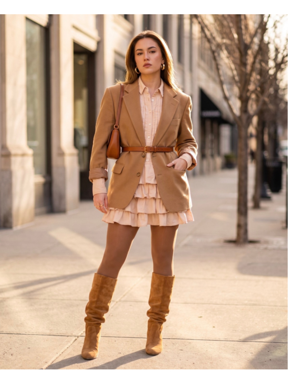 J.Crew Women’s Blush Tiered Ruffle Shirt Dress Long Sleeve 100% Cotton Size 8
